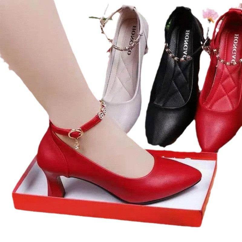 Stunning Ankle-Strap Rhinestone High Heels - Chunky Pumps for Any Occasion - Buy Center