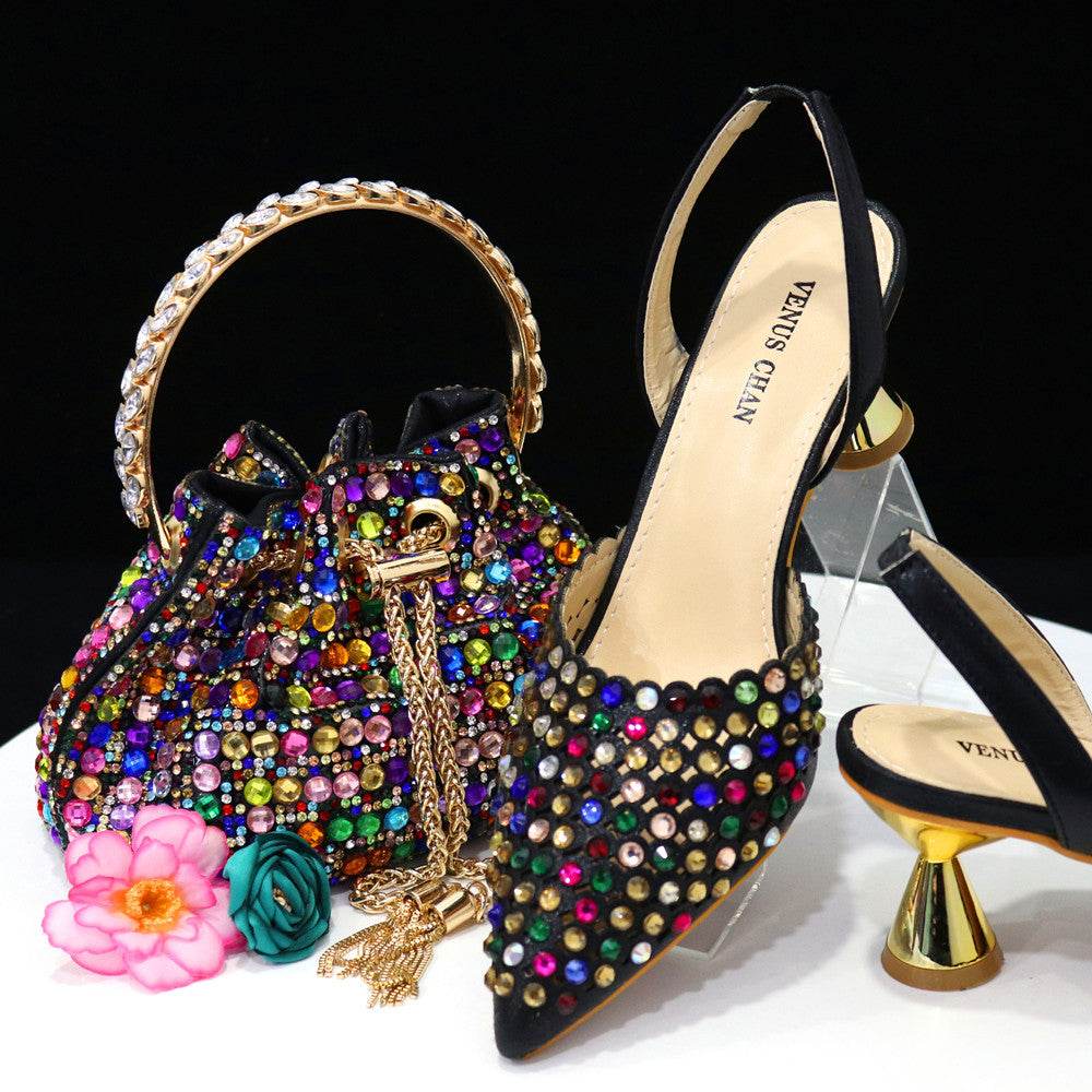 Colorful Stone Handbag & Pumps Set - Elegant Pointed Toe, Modern Style 2025 - Buy Center