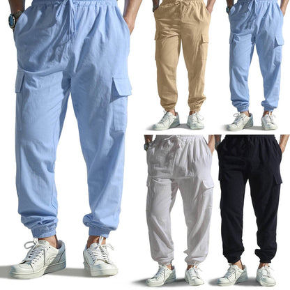 Buycenter Men's Casual Multi-Pocket Ankle Pants - Cotton & Linen Blend - Buy Center