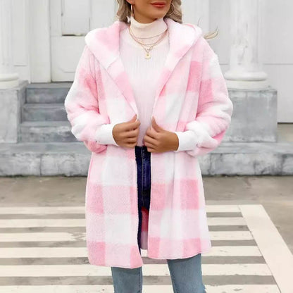 Fashion Special Women's Plaid Plush Coat - Stylish Pink, Black, Red Options - Buy Center