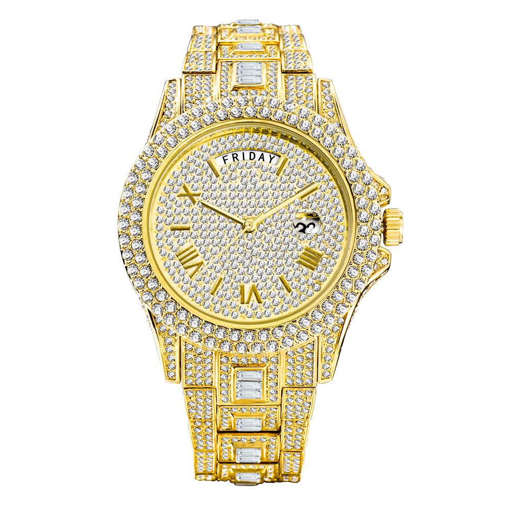 Luxury Quartz Watch for Men - Full Diamond Bezel, 5 Elegant Colors - Buy Center