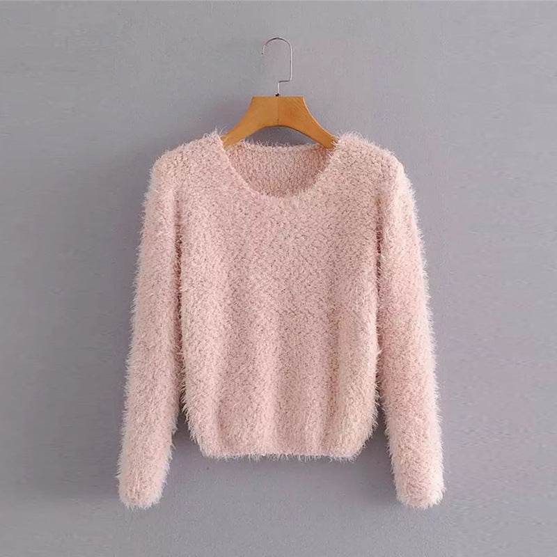 Solid Color Round Neck Pullover Sweater - Trendy Casual for Women - Buy Center