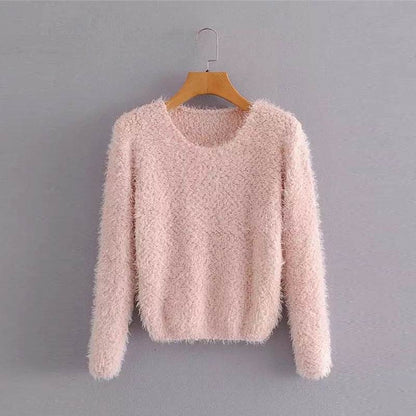 Solid Color Round Neck Pullover Sweater - Trendy Casual for Women - Buy Center