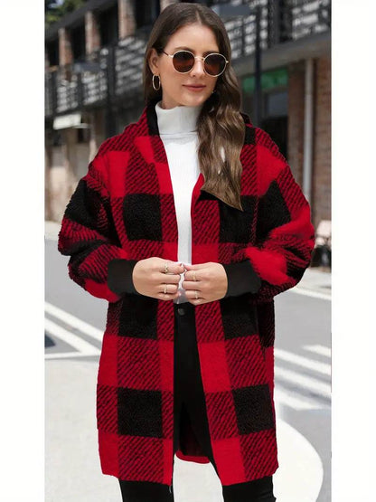 Fashion Special Women's Plaid Plush Coat - Stylish Pink, Black, Red Options - Buy Center