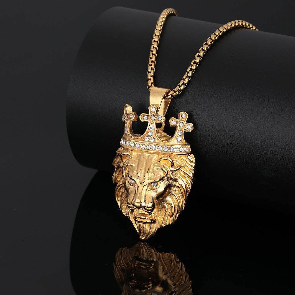 Street Style Gold Plated Crown Lion Pendant - Titanium Steel Keychain - Buy Center