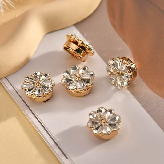 Elegant European Cufflinks for Women - Flower Rhinestone Design in 15mm - Buy Center
