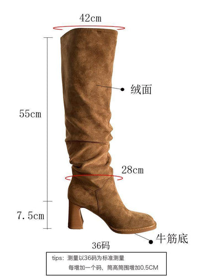 High Leg Heel Riding Boots - Stylish Cowhide with Durable TPR Sole - Buy Center