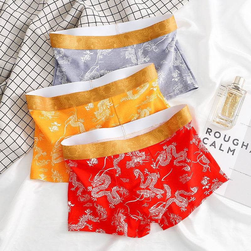 Dragon Pattern Men's Cotton Boxers - Comfortable, Stylish & Breathable Fit - Buy Center