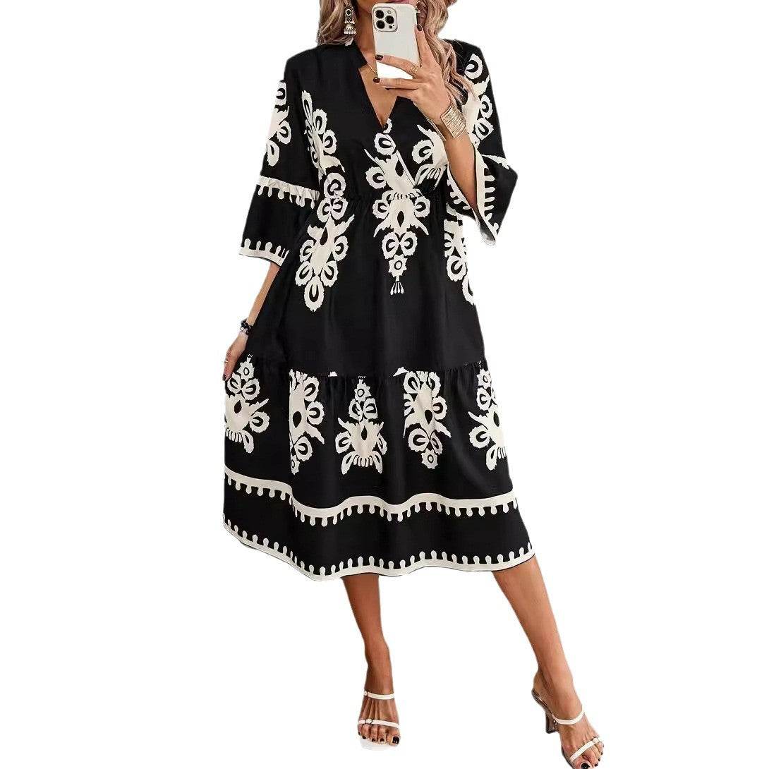 Buycenter Women's Lace-up Dress - Elegant Printed A-Line Skirt - Buy Center