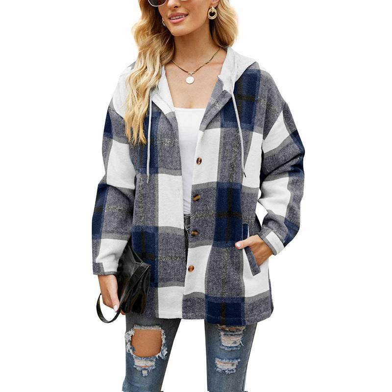 Ladies Plaid Hooded Coat - Casual Stylish Jacket for Urban Women - Buy Center