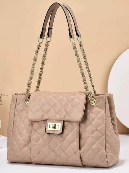 Women's Solid Color Chain Shoulder Bag - Elegant Embroidery & Large Capacity - Buy Center