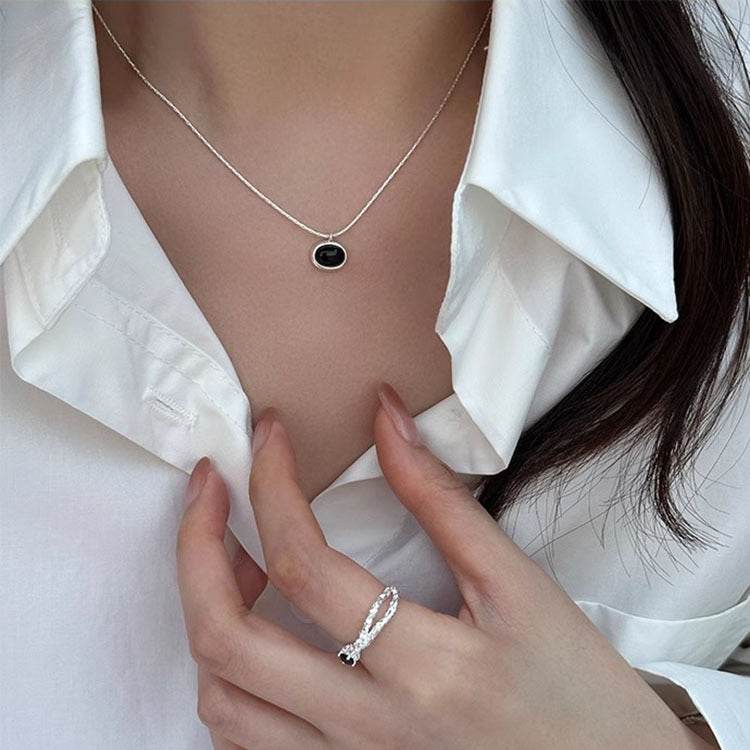 Black Agate Oval Necklace - Elegant 925 Silver Jewelry for Women - Buy Center