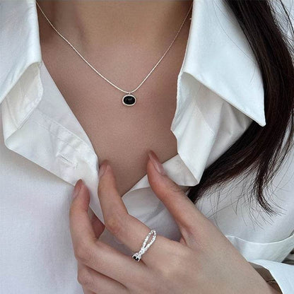 Black Agate Oval Necklace - Elegant 925 Silver Jewelry for Women - Buy Center
