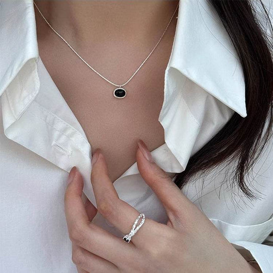 Black Agate Oval Necklace - Elegant 925 Silver Jewelry for Women - Buy Center