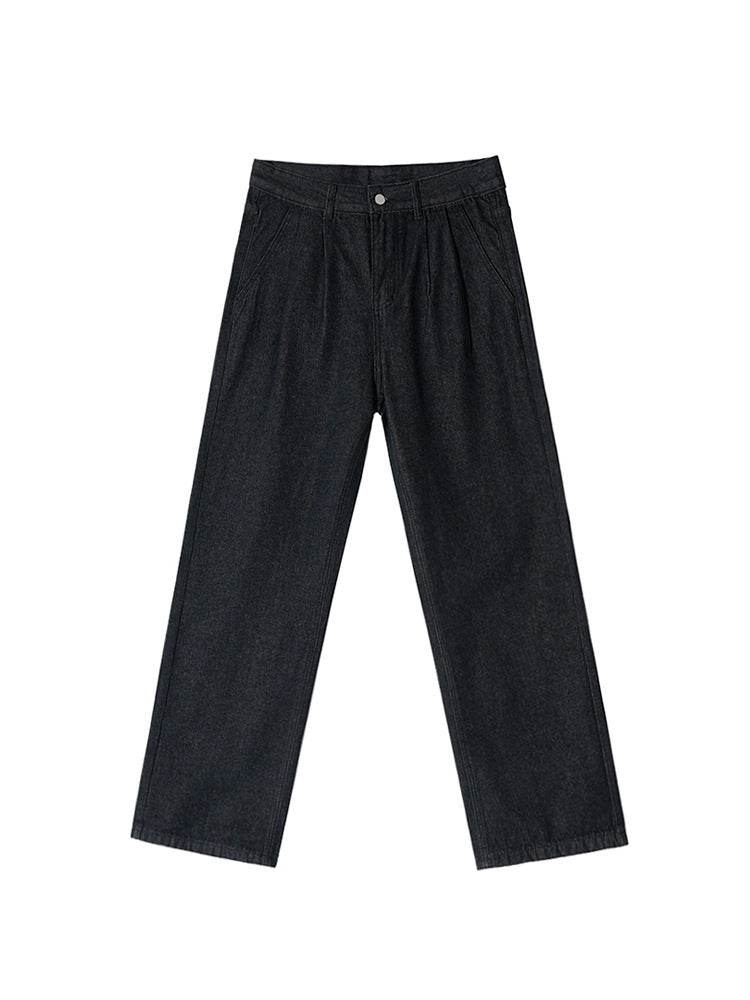 Men's Casual Loose-Fitting Straight Jeans - Black Wide-Leg Trousers - Buy Center