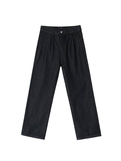 Men's Casual Loose-Fitting Straight Jeans - Black Wide-Leg Trousers - Buy Center