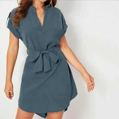 Women's Bowknot Short Sleeve Dress - Stylish Casual Wear in 7 Colors - Buy Center