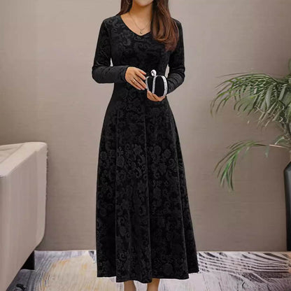 Buycenter Women's Mid-Length Velvet Dress - A-Line, Solid Colors Available - Buy Center