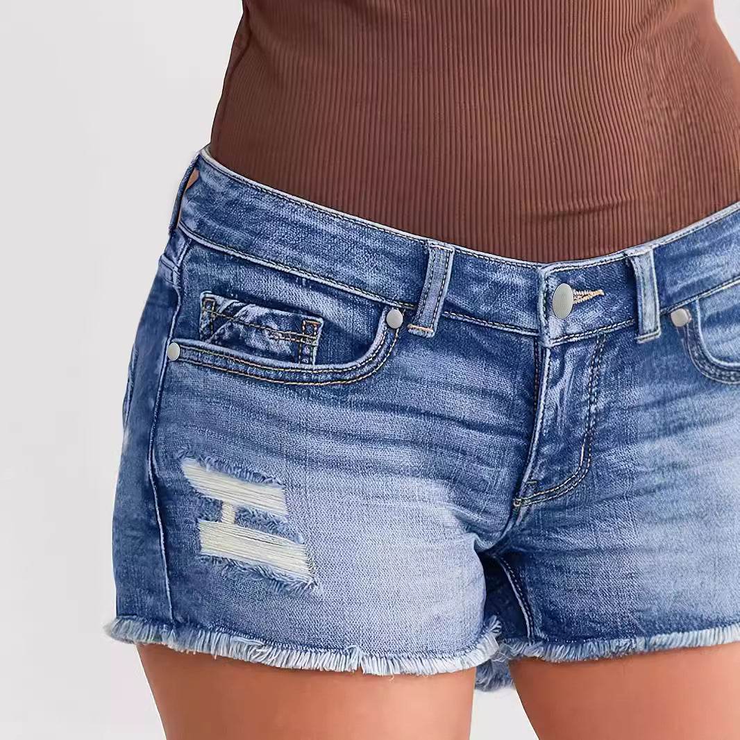 Buycenter Ladies Ripped Wadding Button Shorts - Street Fashion Denim - Buy Center