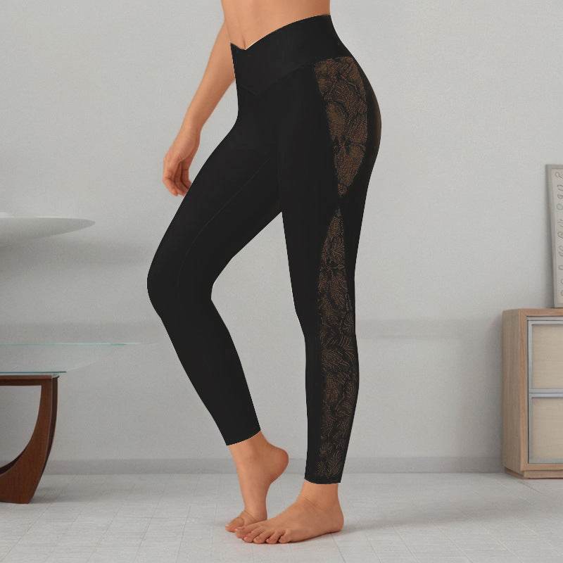 Buycenter Slim Lace Stitching Yoga Leggings - High Top Fitness Pants - Buy Center