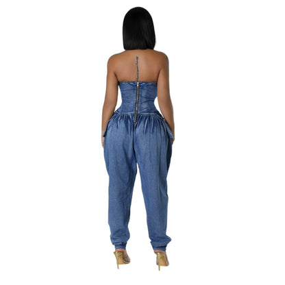 Women's High Elastic Denim Jumpsuit - Fashion Tube Top Romper 2025 - Buy Center