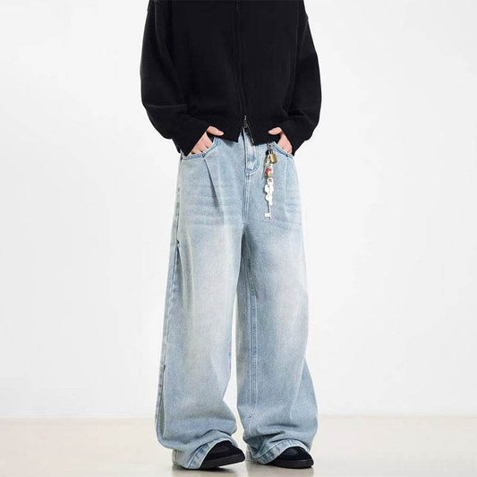 Retro Washed Blue Jeans for Men & Women - Straight Leg, Mid Waist - Buy Center