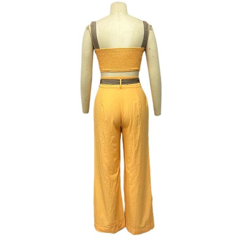 Buycenter Two-Piece Set - Elegant Crop Top & High Waist Pants, Orange - Buy Center