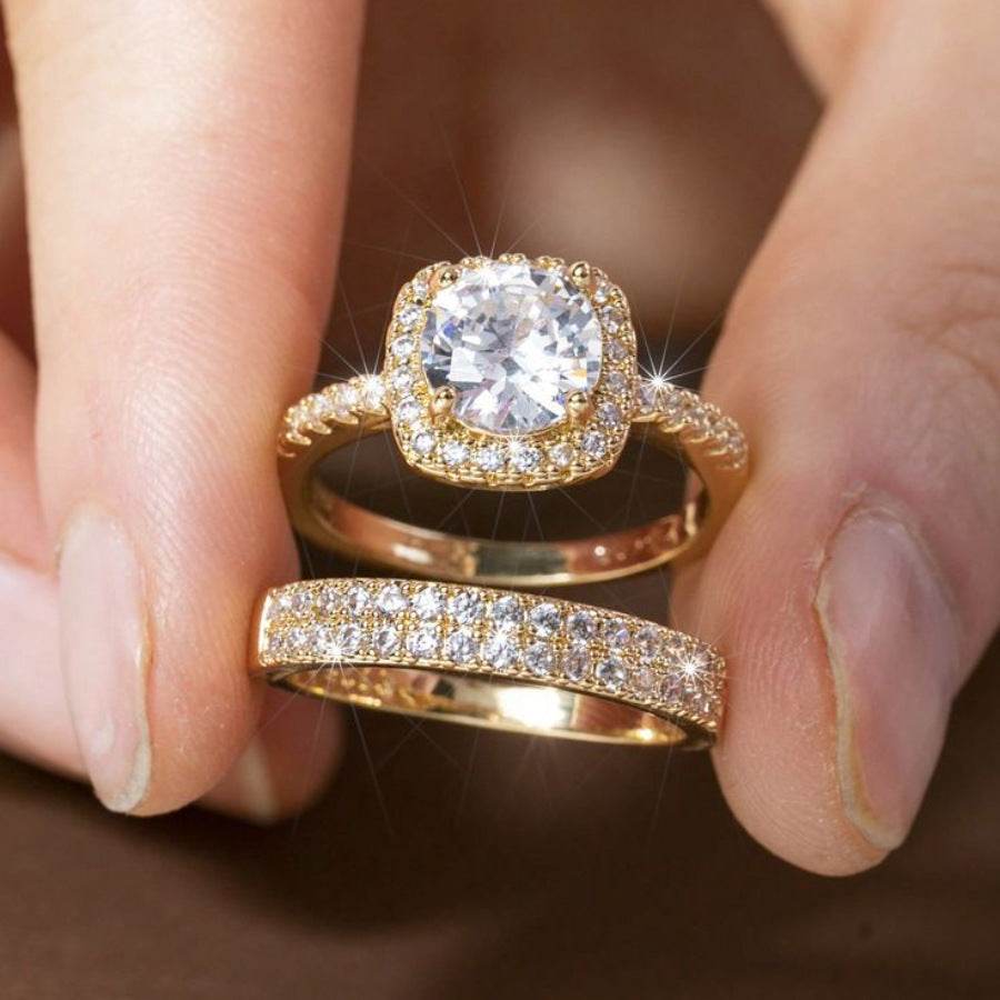 Buy Center Women's Fashion Zircon Ring Set - Geometric Alloy Design - Buy Center