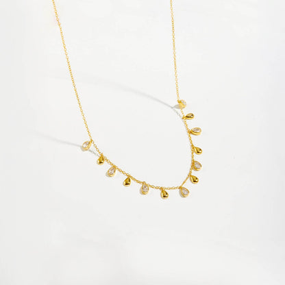 S925 Sterling Silver Long Necklace - Pear-Shaped Zircon Pendant, Adjustable Length - Buy Center