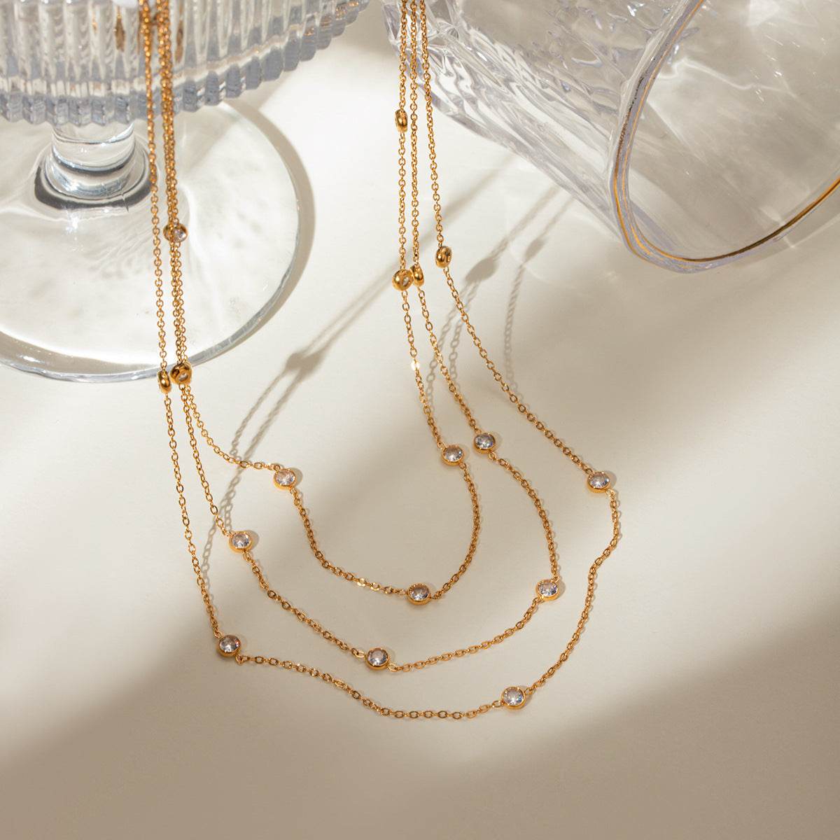 Elegant 18K Gold Three-Layer Necklace - Stylish Titanium Steel Jewelry - Buy Center