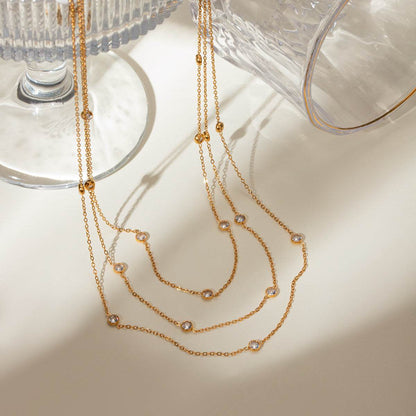 Elegant 18K Gold Three-Layer Necklace - Stylish Titanium Steel Jewelry - Buy Center