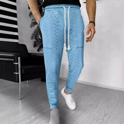 Men's Casual Solid Color Jacquard Drawstring Trousers - Stylish and Comfortable - Buy Center