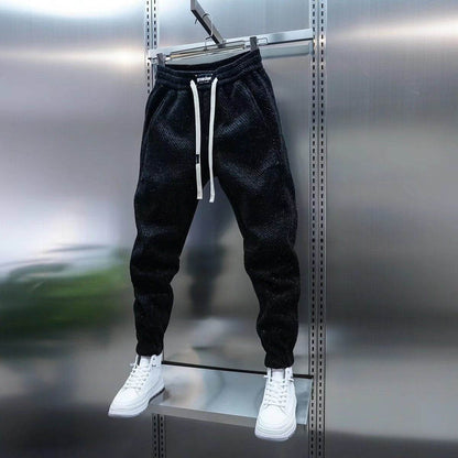 Men's Versatile Loose Sweatpants - Striped Casual Trousers in Black, Gray - Buy Center