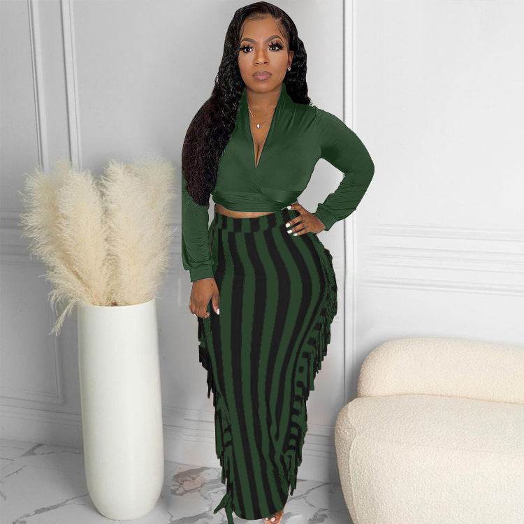 Buycenter Women's Lace-up Tassel Suit Skirt - Stylish Mid-Length Outfit - Buy Center