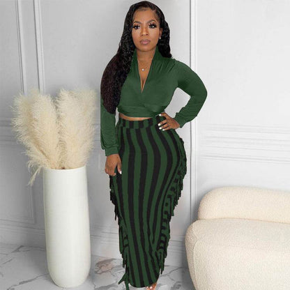 Buycenter Women's Lace-up Tassel Suit Skirt - Stylish Mid-Length Outfit - Buy Center