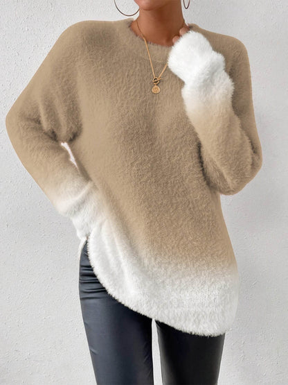 Buycenter Gradient Woolen Top - Fashion Round Neck Sweater in 3 Colors - Buy Center