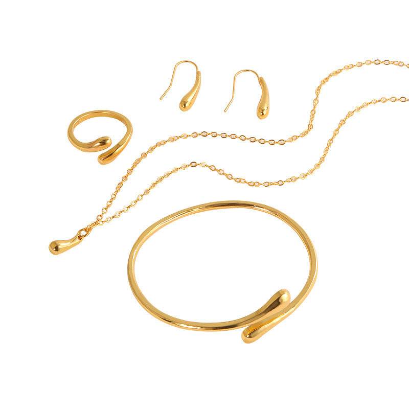 Four-Piece Drop-Shaped Jewelry Set - Necklace, Earrings, Ring & Bracelet - Buy Center