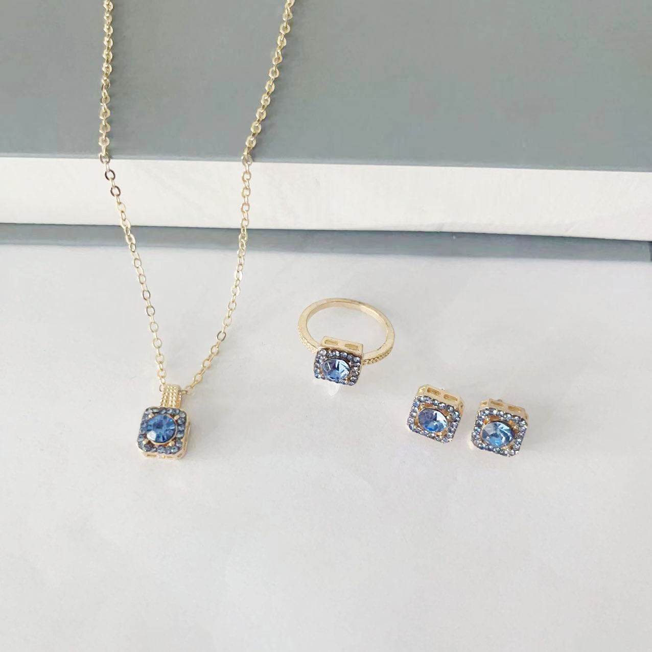 Square Women's Fashion Jewelry Set - Necklace, Earrings & Ring Trio - Buy Center