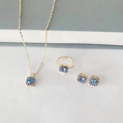 Square Women's Fashion Jewelry Set - Necklace, Earrings & Ring Trio - Buy Center