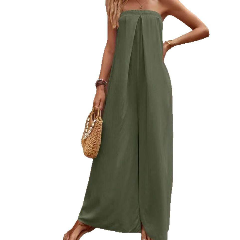 Buycenter Casual Tube Top Jumpsuit - Solid Color & Loose Fit Options - Buy Center