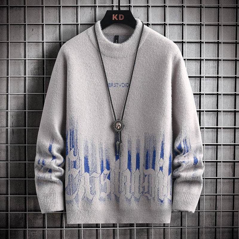 Men's Thickened Half High Collar Sweater - Warm Rabbit Fur Pullover - Buy Center