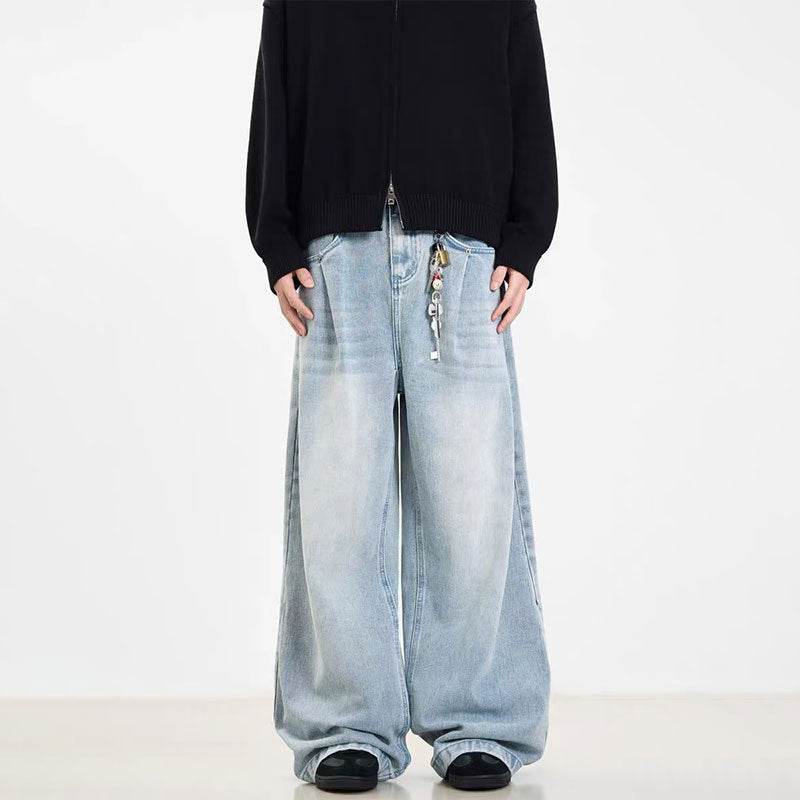 Retro Washed Blue Jeans for Men & Women - Straight Leg, Mid Waist - Buy Center