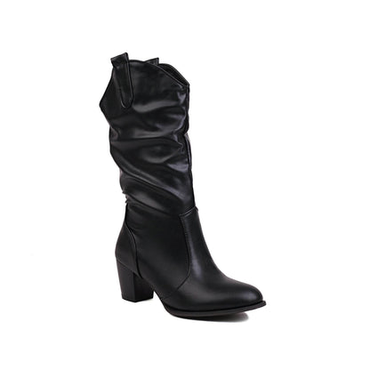 Women's Fashion Leather Boots - Mid-Calf, Chunky Heel Comfort for 2025 - Buy Center