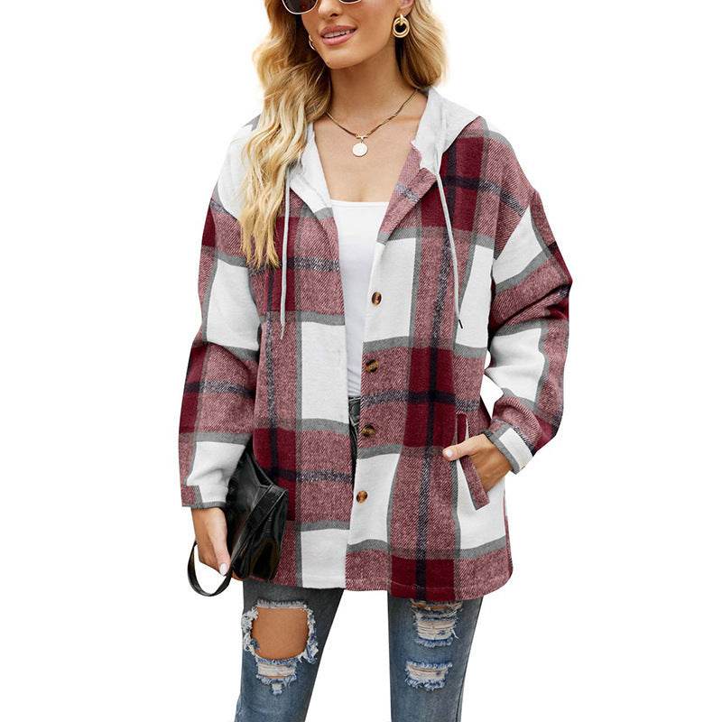 Ladies Plaid Hooded Coat - Casual Stylish Jacket for Urban Women - Buy Center