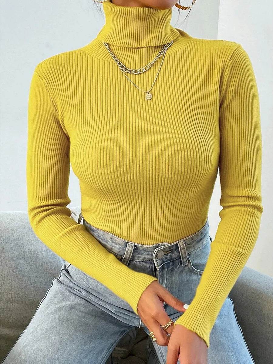 Women's Solid Knit Turtleneck Pullover - Casual Winter Sweater - Buy Center