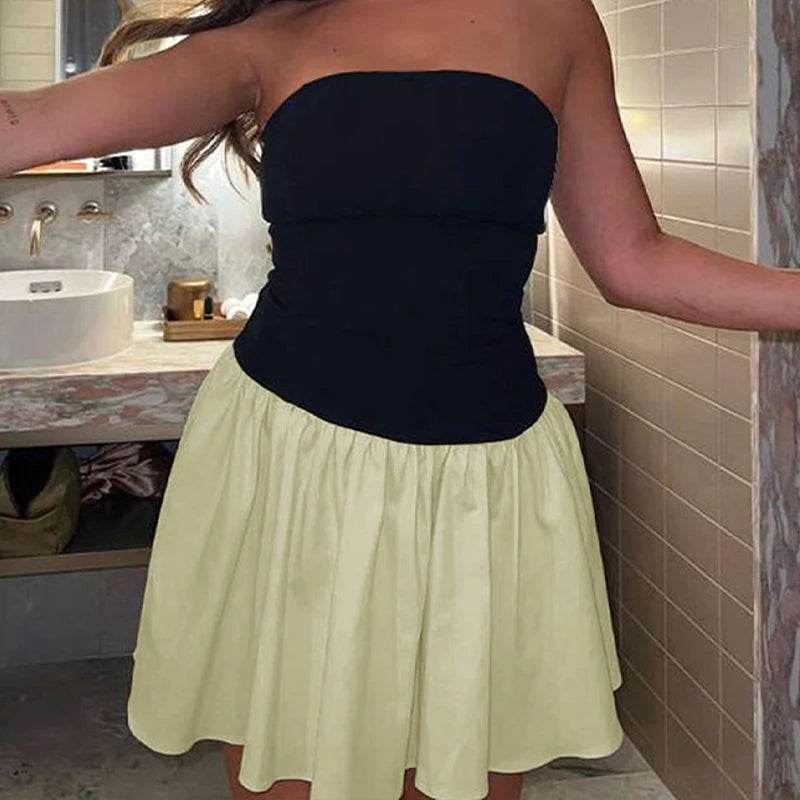 VYTB Sexy A-Line Summer Dress - Strapless Patchwork Mini Style - Buy Center