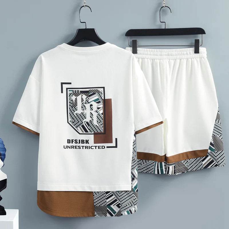 Men's Summer Tracksuit - Fashion Print T-Shirt & Shorts Set - Buy Center