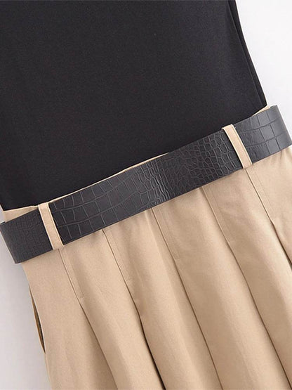 Chic Patchwork Pleated Maxi Dress - High Waist Sleeveless Style - Buy Center