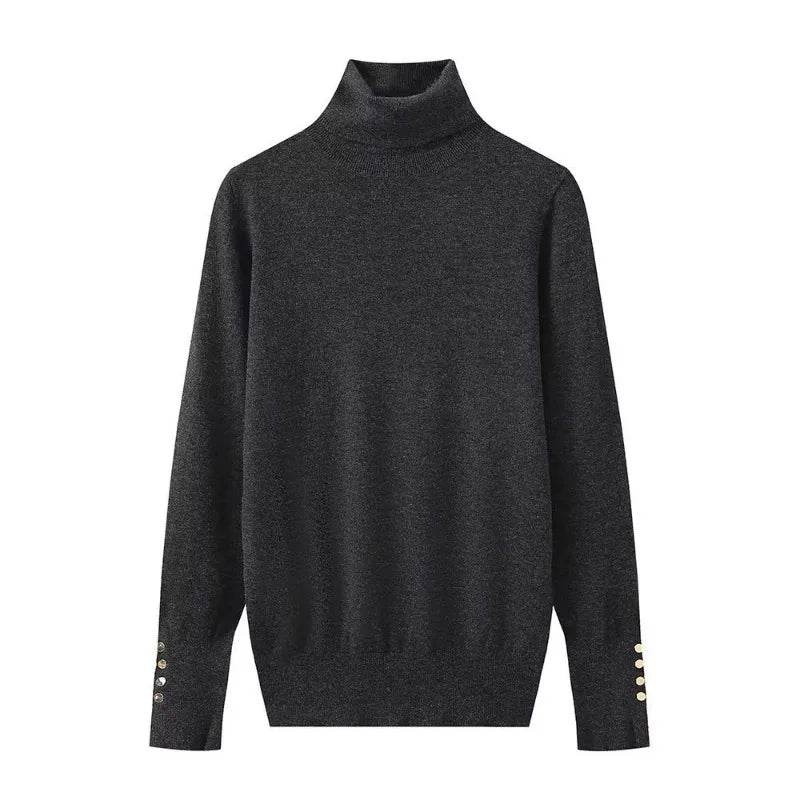 Women's Cropped Turtleneck Sweater with Buttons - Casual Knit Pullover - Buy Center