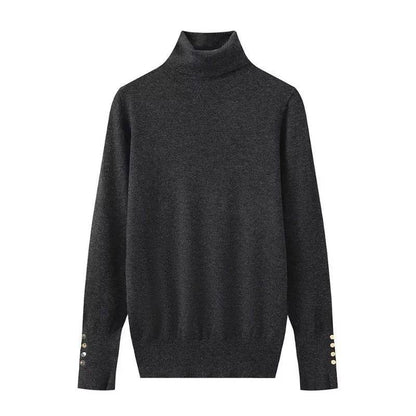 Women's Cropped Turtleneck Sweater with Buttons - Casual Knit Pullover - Buy Center